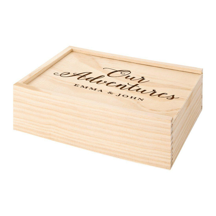Custom Laser Engraved Wedding Wooden Photo Box-Set of 1-Koyal Wholesale-Cursive Our Adventures-