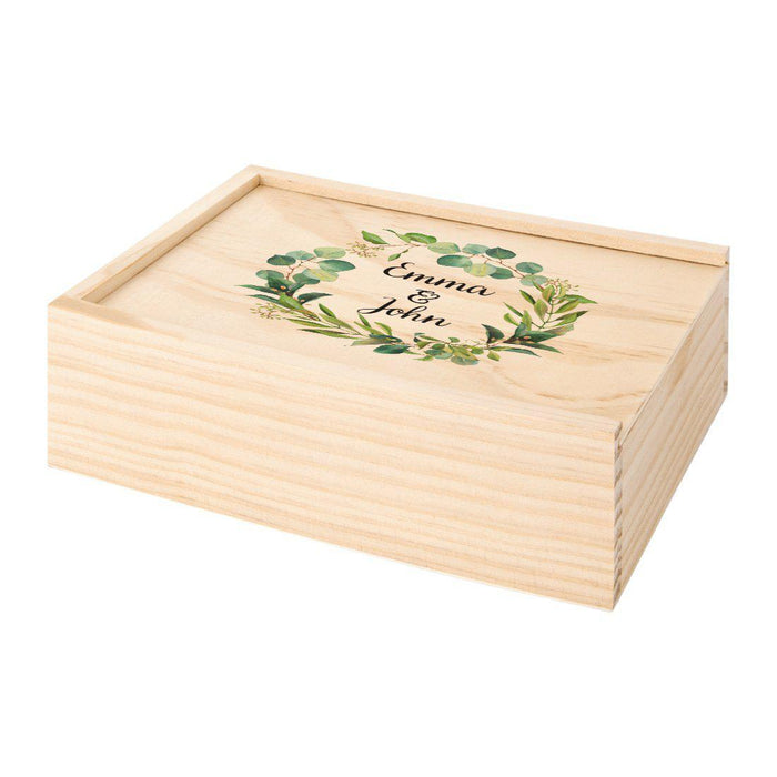 Custom Laser Engraved Wedding Wooden Photo Box-Set of 1-Koyal Wholesale-Eucalyptus Wreath-