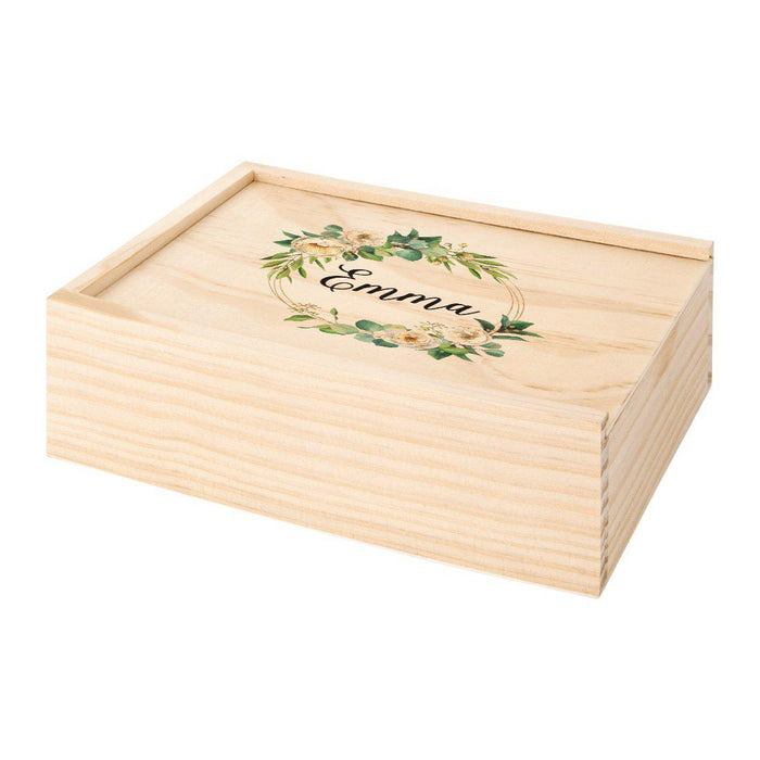 Custom Laser Engraved Wedding Wooden Photo Box-Set of 1-Koyal Wholesale-Floral Greenery Wreath-