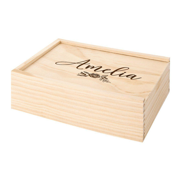 Custom Laser Engraved Wedding Wooden Photo Box-Set of 1-Koyal Wholesale-Floral Rose-