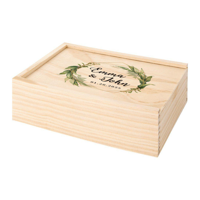 Custom Laser Engraved Wedding Wooden Photo Box-Set of 1-Koyal Wholesale-Geometric Greenery Leaves-