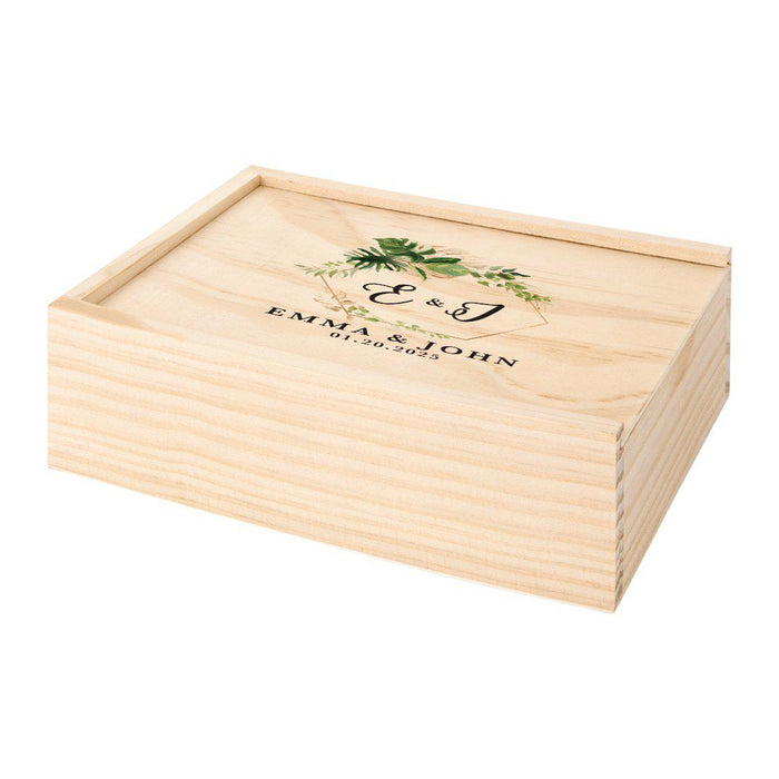 Custom Laser Engraved Wedding Wooden Photo Box-Set of 1-Koyal Wholesale-Geometric Tropical Wreath-
