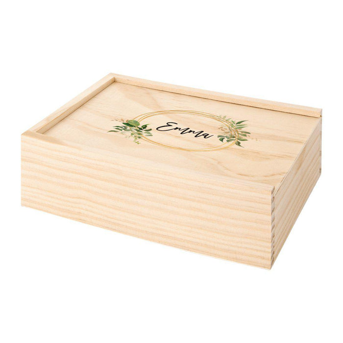 Custom Laser Engraved Wedding Wooden Photo Box-Set of 1-Koyal Wholesale-Gold Greenery Wreath-