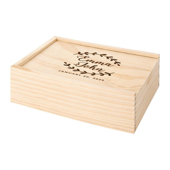 Custom Laser Engraved Wedding Wooden Photo Box-Set of 1-Koyal Wholesale-Minimal Wreath-