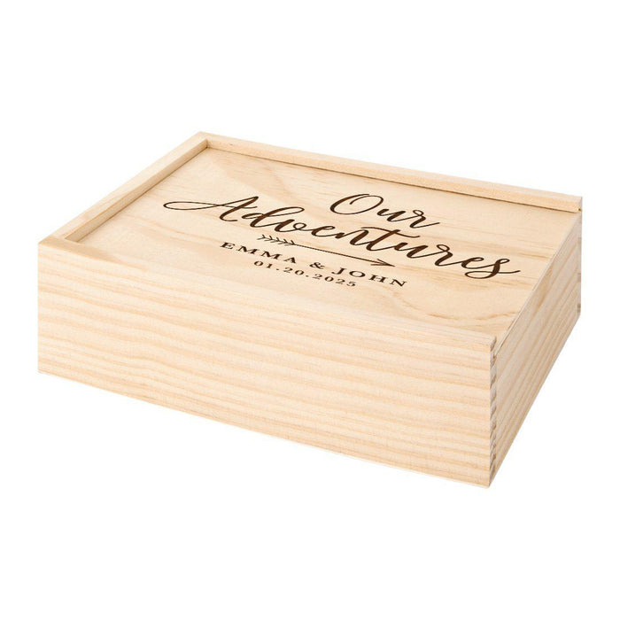 Custom Laser Engraved Wedding Wooden Photo Box-Set of 1-Koyal Wholesale-Our Adventures Arrow-