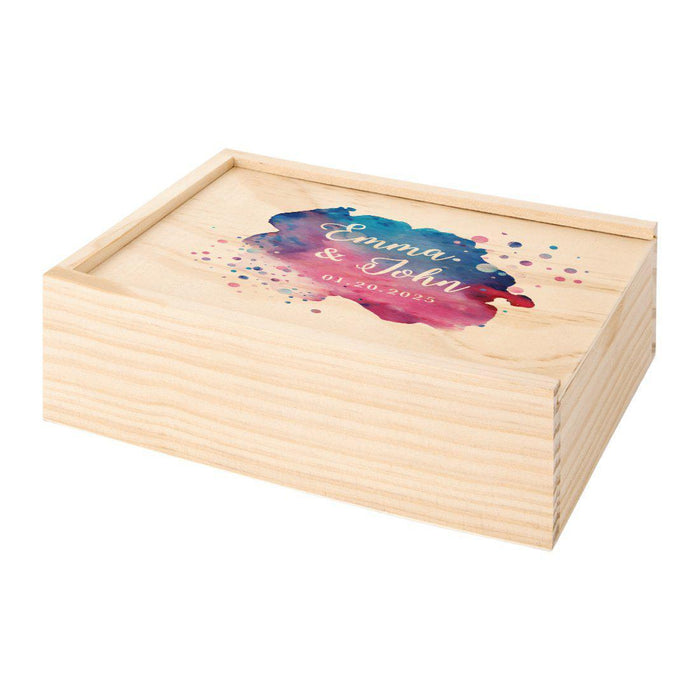 Custom Laser Engraved Wedding Wooden Photo Box-Set of 1-Koyal Wholesale-Watercolor Splatter-