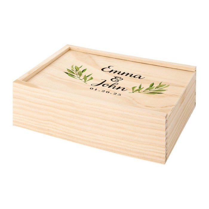 Custom Laser Engraved Wedding Wooden Photo Box-Set of 1-Koyal Wholesale-Willow Leaves-