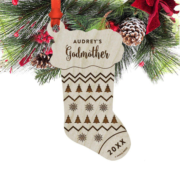 Custom Laser Engraved Wood Christmas Ornament with Gift Bag-Set of 1-Andaz Press-Godmother-