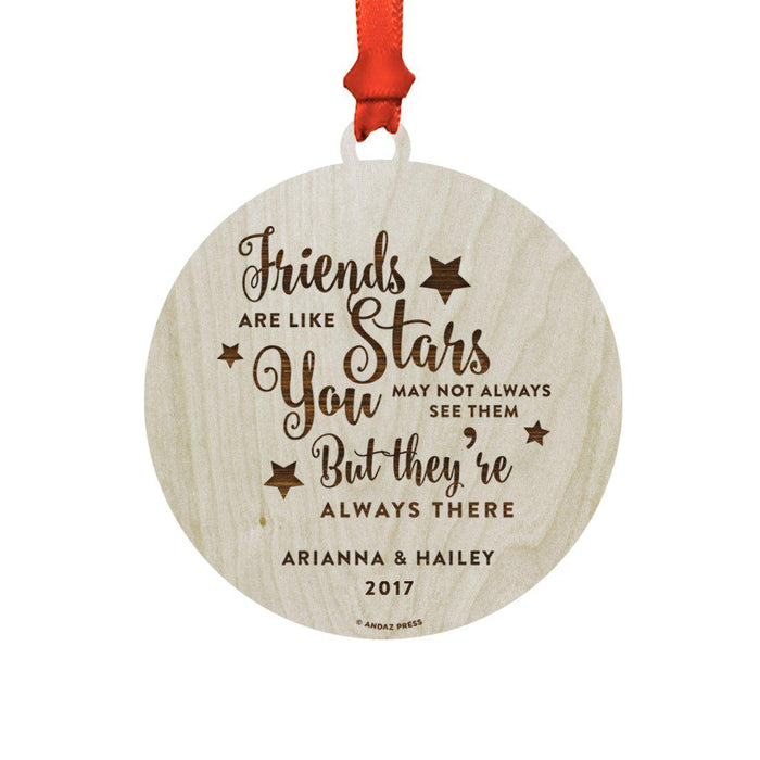 Custom Laser Engraved Wood Christmas Ornament with Gift Bag-Set of 1-Andaz Press-Friends Are Like Stars-