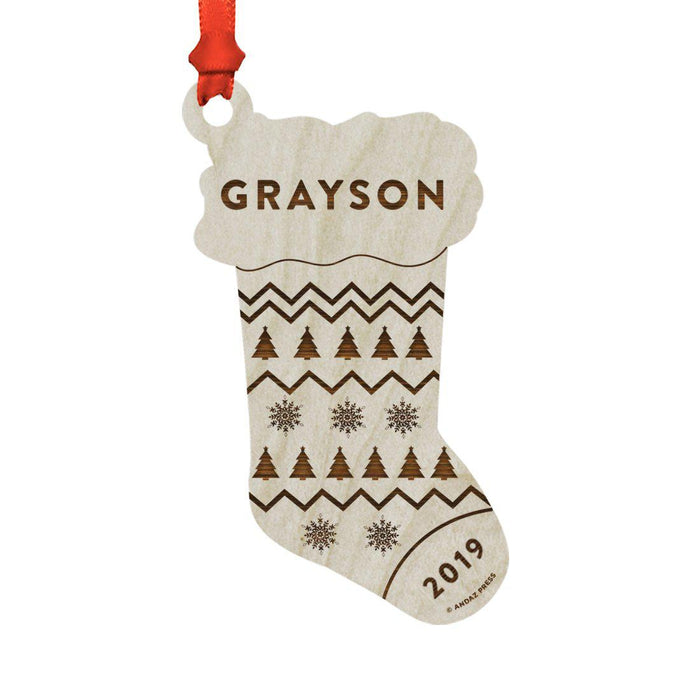Custom Laser Engraved Wood Christmas Ornament with Gift Bag-Set of 1-Andaz Press-Stocking Style 1-