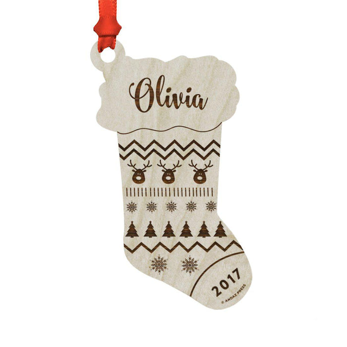 Custom Laser Engraved Wood Christmas Ornament with Gift Bag-Set of 1-Andaz Press-Stocking Style 2-