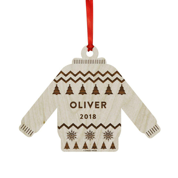 Custom Laser Engraved Wood Christmas Ornament with Gift Bag-Set of 1-Andaz Press-Ugly Sweater Style 1-