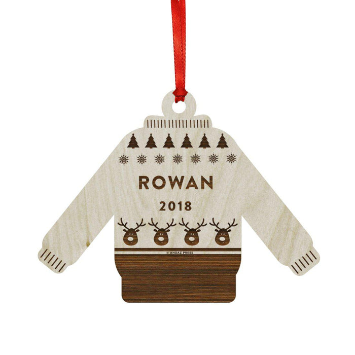 Custom Laser Engraved Wood Christmas Ornament with Gift Bag-Set of 1-Andaz Press-Ugly Sweater Style 2-