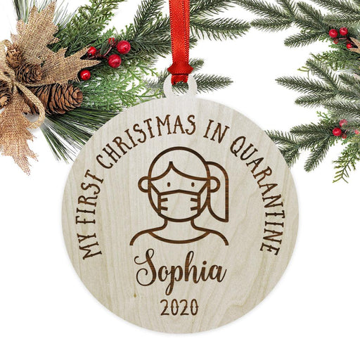 Custom Laser Engraved Wood Quarantine Pandemic Christmas Ornament-Set of 1-Andaz Press-Custom Name-