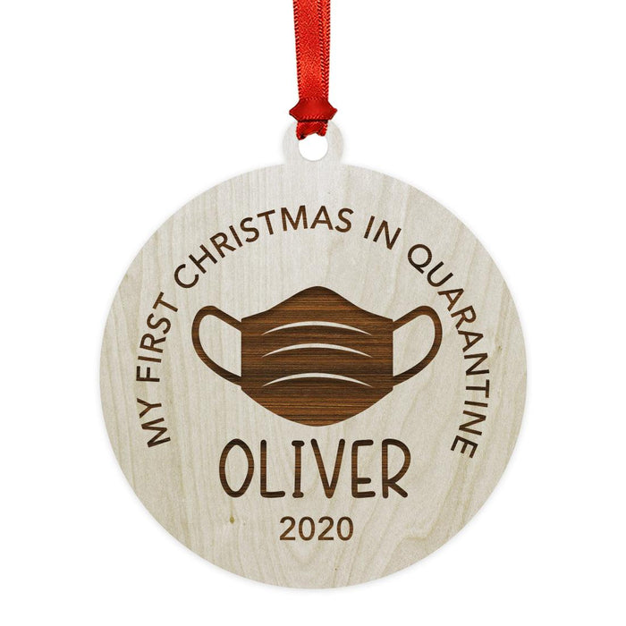 Custom Laser Engraved Wood Quarantine Pandemic Christmas Ornament-Set of 1-Andaz Press-Custom Name-