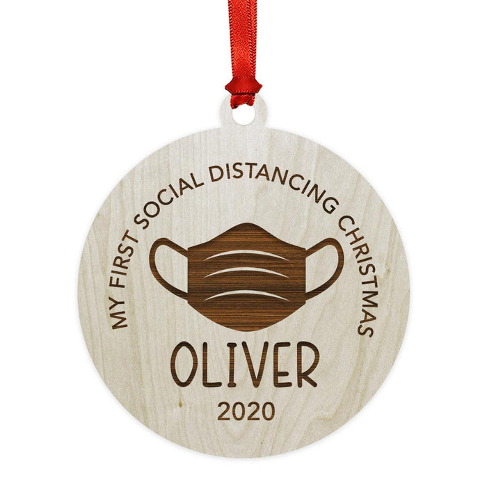 Custom Laser Engraved Wood Quarantine Pandemic Christmas Ornament-Set of 1-Andaz Press-Custom Name-