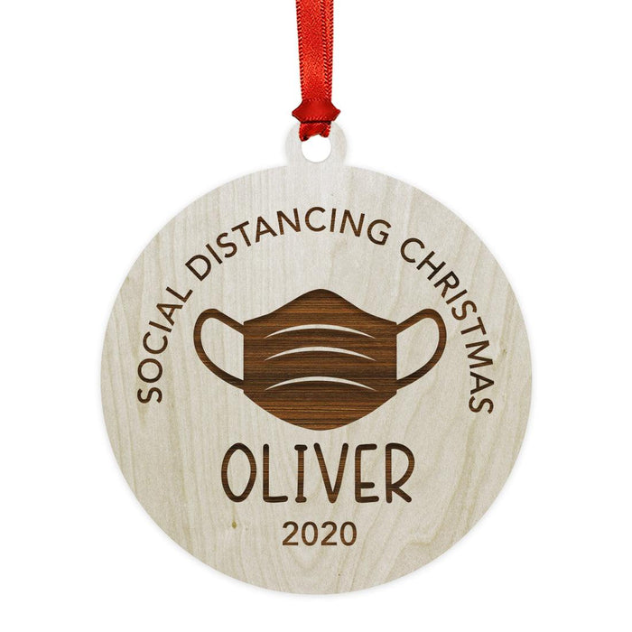 Custom Laser Engraved Wood Quarantine Pandemic Christmas Ornament-Set of 1-Andaz Press-Custom Name-