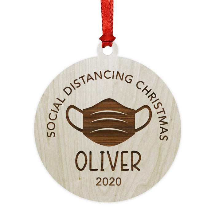 Custom Laser Engraved Wood Quarantine Pandemic Christmas Ornament-Set of 1-Andaz Press-First Christmas In Quarantine-