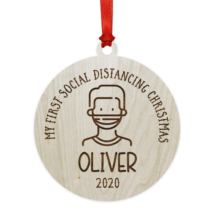 Custom Laser Engraved Wood Quarantine Pandemic Christmas Ornament-Set of 1-Andaz Press-Male Mask-