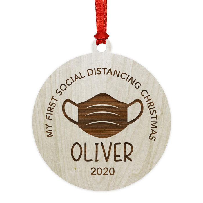 Custom Laser Engraved Wood Quarantine Pandemic Christmas Ornament-Set of 1-Andaz Press-Mask Graphic-