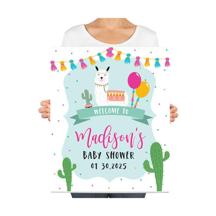 Custom Llama Baby Shower Canvas Welcome Signs-Set of 1-Andaz Press-Mama Llama-