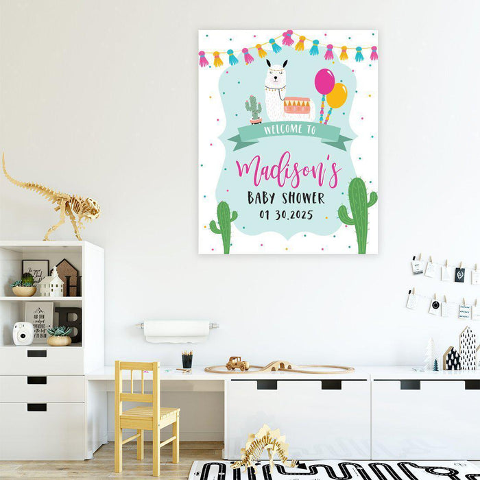 Custom Llama Baby Shower Canvas Welcome Signs-Set of 1-Andaz Press-Mama Llama-