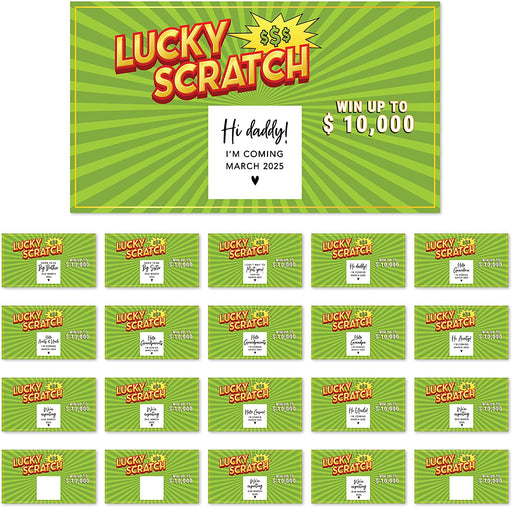 Custom Lottery Ticket Pregnancy Announcements, Scratch Off Cards for Baby Announcement Ideas, Set of 20-Set of 20-Andaz Press-Green Lottery Cards-