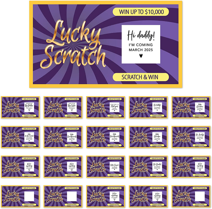 Custom Lottery Ticket Pregnancy Announcements, Scratch Off Cards for Baby Announcement Ideas, Set of 20-Set of 20-Andaz Press-Purple Lottery Cards-