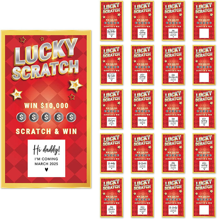 Custom Lottery Ticket Pregnancy Announcements, Scratch Off Cards for Baby Announcement Ideas, Set of 20-Set of 20-Andaz Press-Red Lottery Cards-
