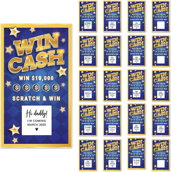 Custom Lottery Ticket Pregnancy Announcements, Scratch Off Cards for Baby Announcement Ideas, Set of 20-Set of 20-Andaz Press-Win Cash Blue Lottery Cards-