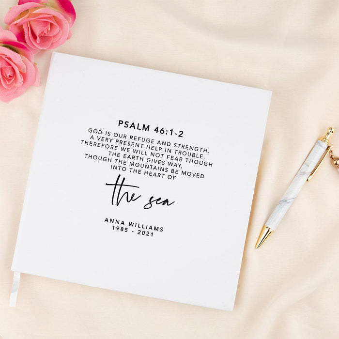 Custom Memorial Biblical Guestbook with Gold Accents, Bible Verse, Scrapbook, Photo Album-Set of 1-Andaz Press-Romans 6:4-