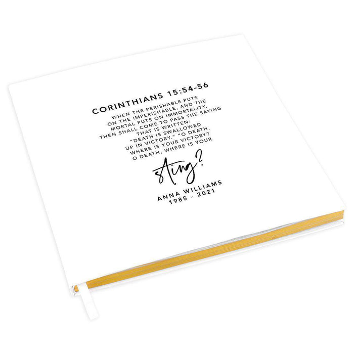 Custom Memorial Biblical Guestbook with Gold Accents, Bible Verse, Scrapbook, Photo Album-Set of 1-Andaz Press-Corinthians 15:54-56-
