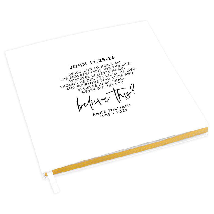 Custom Memorial Biblical Guestbook with Gold Accents, Bible Verse, Scrapbook, Photo Album-Set of 1-Andaz Press-John 11:25-26-
