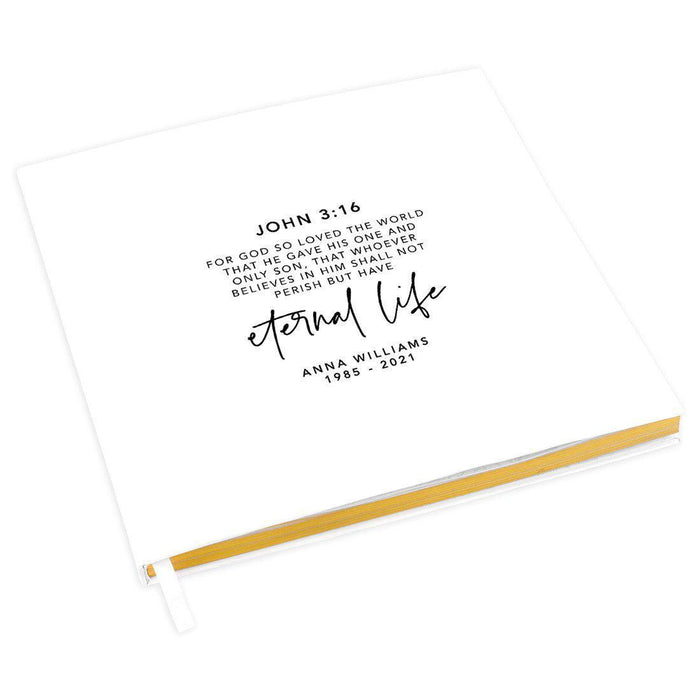 Custom Memorial Biblical Guestbook with Gold Accents, Bible Verse, Scrapbook, Photo Album-Set of 1-Andaz Press-John 3:16-