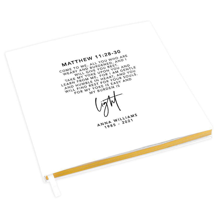 Custom Memorial Biblical Guestbook with Gold Accents, Bible Verse, Scrapbook, Photo Album-Set of 1-Andaz Press-Matthew 11:28-30-