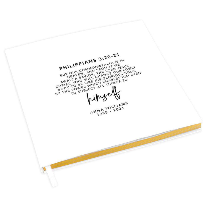 Custom Memorial Biblical Guestbook with Gold Accents, Bible Verse, Scrapbook, Photo Album-Set of 1-Andaz Press-Philippians 3:20-21-
