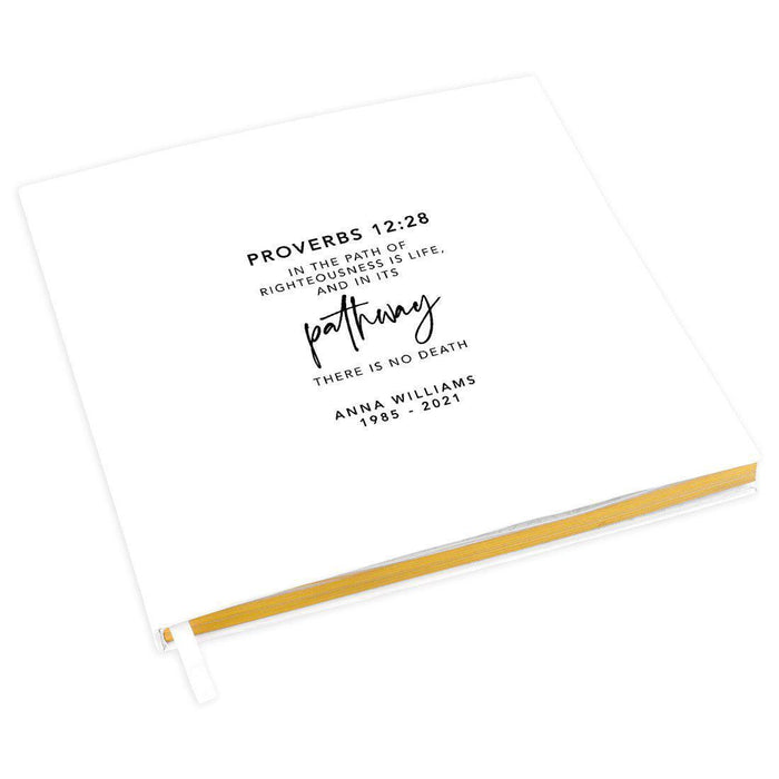 Custom Memorial Biblical Guestbook with Gold Accents, Bible Verse, Scrapbook, Photo Album-Set of 1-Andaz Press-Proverbs 12:28-