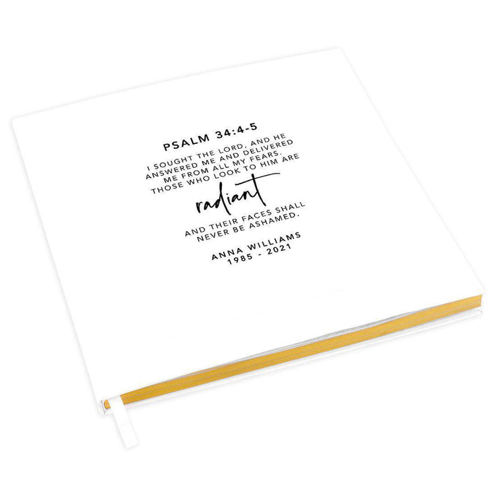 Custom Memorial Biblical Guestbook with Gold Accents, Bible Verse, Scrapbook, Photo Album-Set of 1-Andaz Press-Psalm 34:4-5-