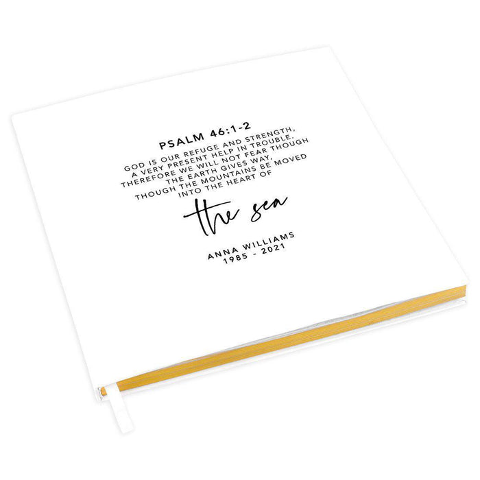 Custom Memorial Biblical Guestbook with Gold Accents, Bible Verse, Scrapbook, Photo Album-Set of 1-Andaz Press-Psalm 46:1-2-