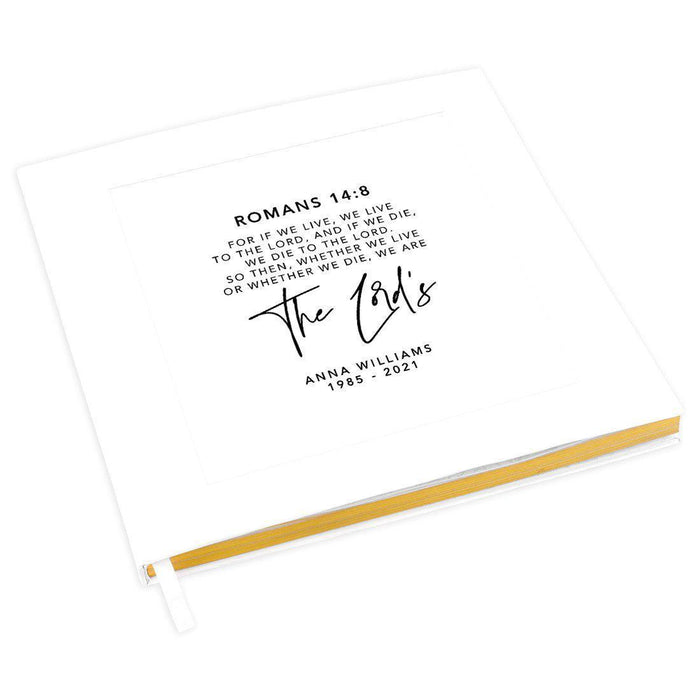 Custom Memorial Biblical Guestbook with Gold Accents, Bible Verse, Scrapbook, Photo Album-Set of 1-Andaz Press-Romans 14:8-