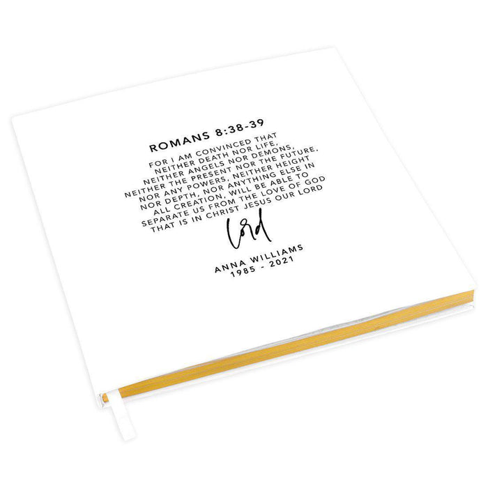 Custom Memorial Biblical Guestbook with Gold Accents, Bible Verse, Scrapbook, Photo Album-Set of 1-Andaz Press-Romans 8:38-39-