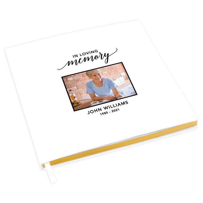 Custom Memorial Guestbook with Gold Accents, Custom Photo White Guest Sign In Registry, Scrapbook, Photo Album-Set of 1-Andaz Press-In Loving Memory-