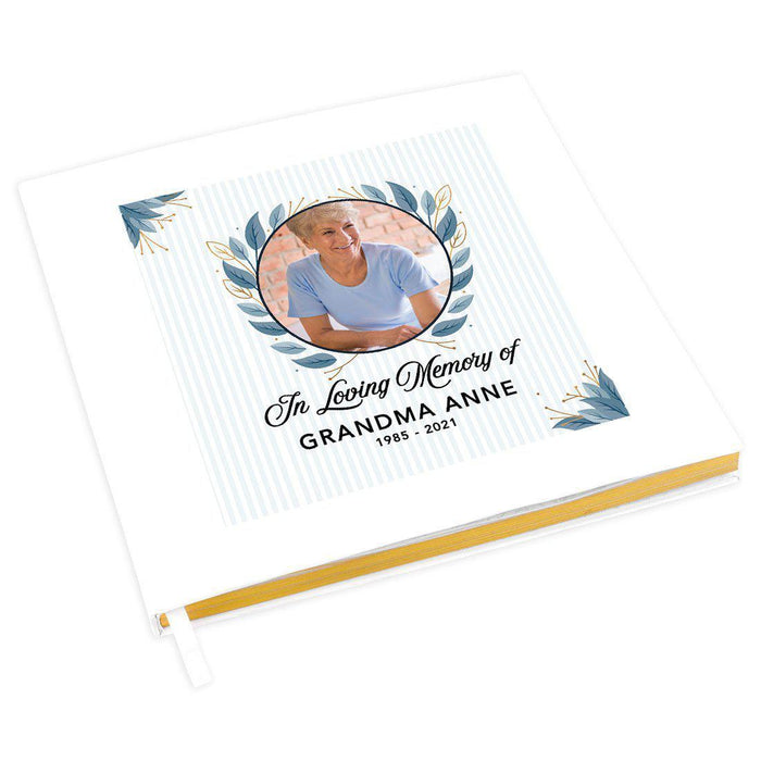Custom Memorial Guestbook with Gold Accents, Custom Photo White Guest Sign In Registry, Scrapbook, Photo Album-Set of 1-Andaz Press-Abstract Leaf Wreath-
