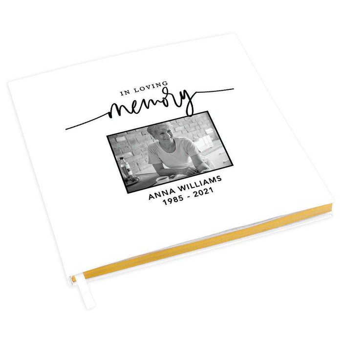 Custom Memorial Guestbook with Gold Accents, Custom Photo White Guest Sign In Registry, Scrapbook, Photo Album-Set of 1-Andaz Press-Black and White-