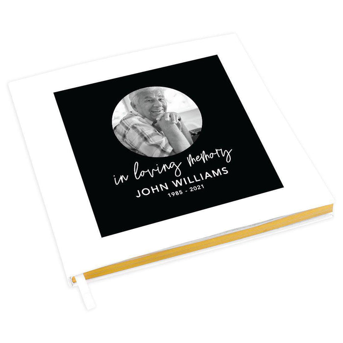 Custom Memorial Guestbook with Gold Accents, Custom Photo White Guest Sign In Registry, Scrapbook, Photo Album-Set of 1-Andaz Press-Custom Round Photo-