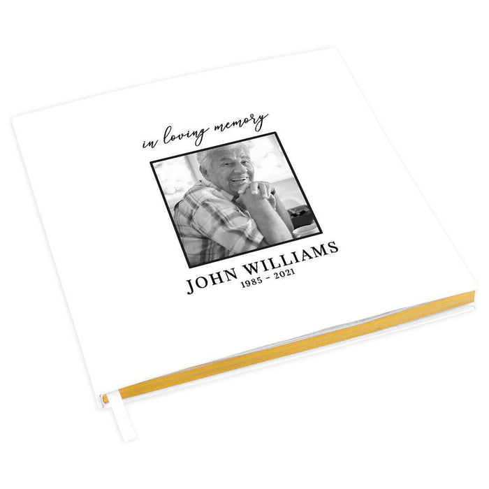 Custom Memorial Guestbook with Gold Accents, Custom Photo White Guest Sign In Registry, Scrapbook, Photo Album-Set of 1-Andaz Press-In Loving Memory-