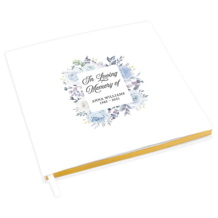 Custom Memorial Guestbook with Gold Accents, White Guest Sign in Registry, Scrapbook, Photo Album-Set of 1-Andaz Press-Baby Blue Florals-