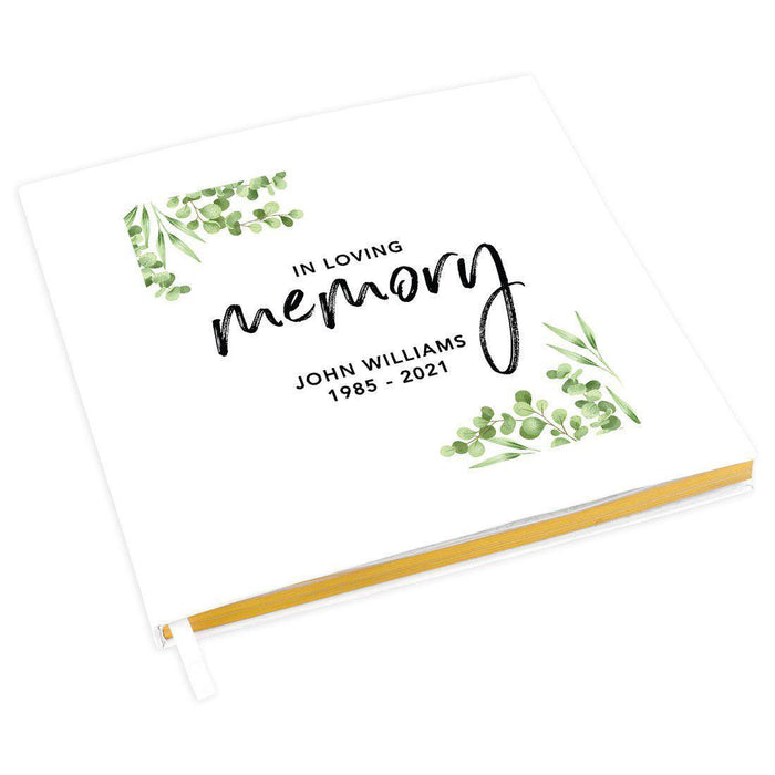 Custom Memorial Guestbook with Gold Accents, White Guest Sign in Registry, Scrapbook, Photo Album-Set of 1-Andaz Press-Greenery Design-