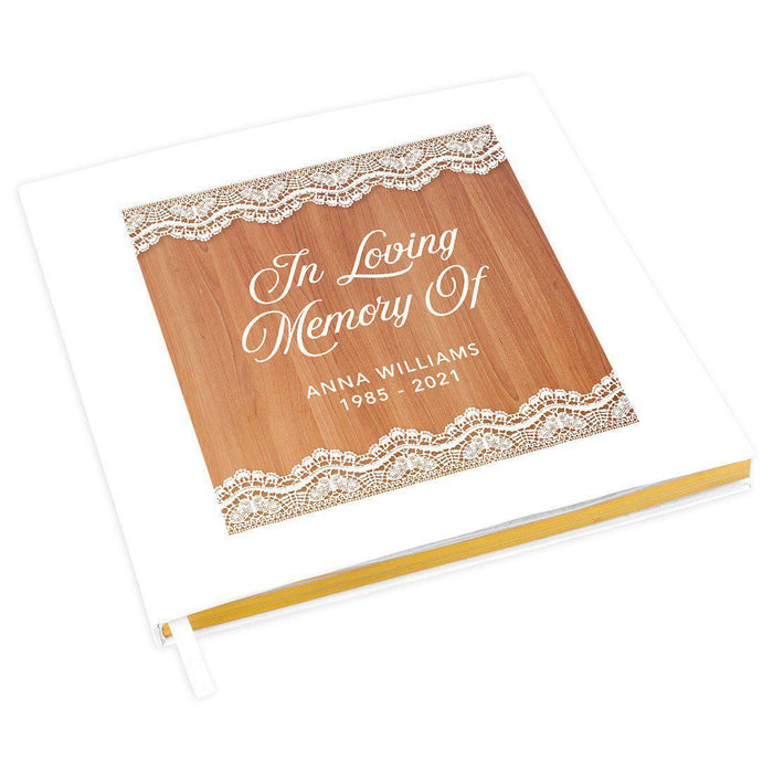 Custom Memorial Guestbook with Gold Accents, White Guest Sign in Registry, Scrapbook, Photo Album-Set of 1-Andaz Press-Lace and Wood Design-
