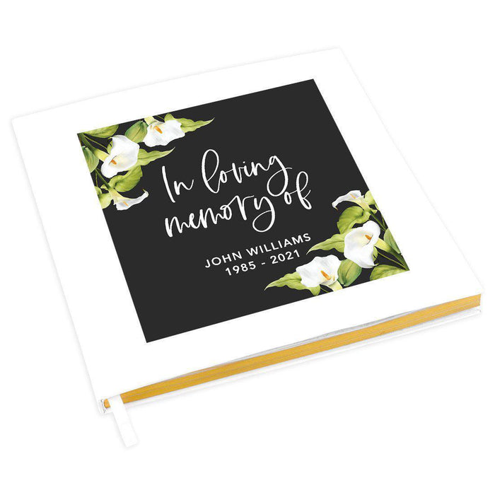 Custom Memorial Guestbook with Gold Accents, White Guest Sign in Registry, Scrapbook, Photo Album-Set of 1-Andaz Press-Lily Bulbs-